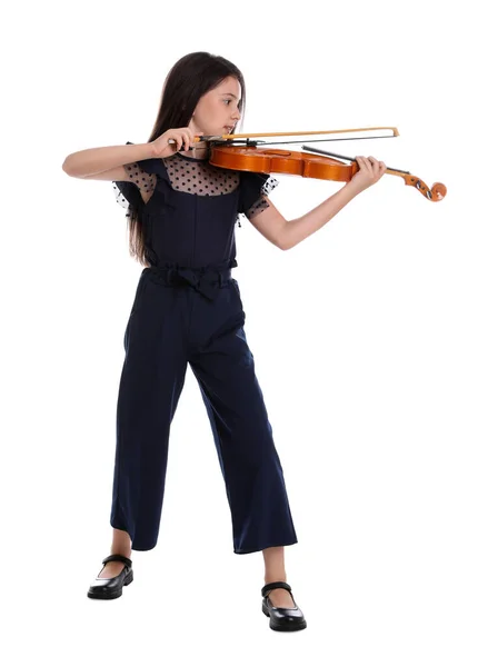 Preteen Menina Tocando Violino Fundo Branco — Fotografia de Stock