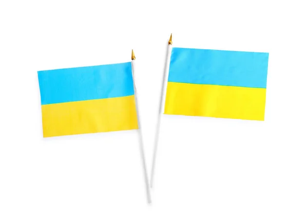 Σημαίες Κρατών Της Ουκρανίας Απομονώνονται Λευκό Πάνω Όψη — Φωτογραφία Αρχείου