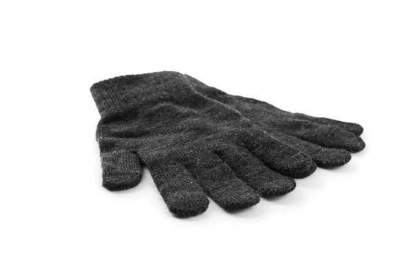 Grey Woolen Gloves White Background Winter Clothes — Stock Photo, Image