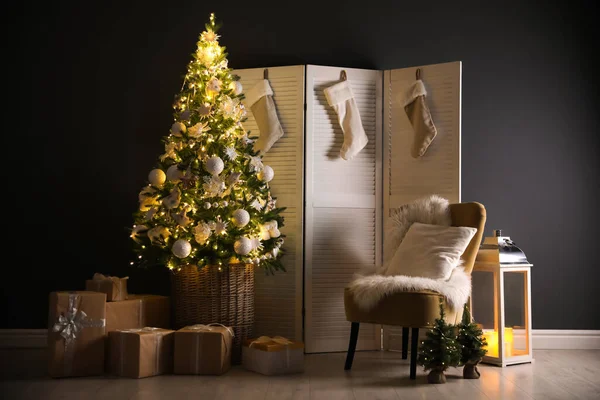 Krásná Vánoční Fotografická Zóna Útulný Obývací Pokoj Vnitřní Imitace — Stock fotografie