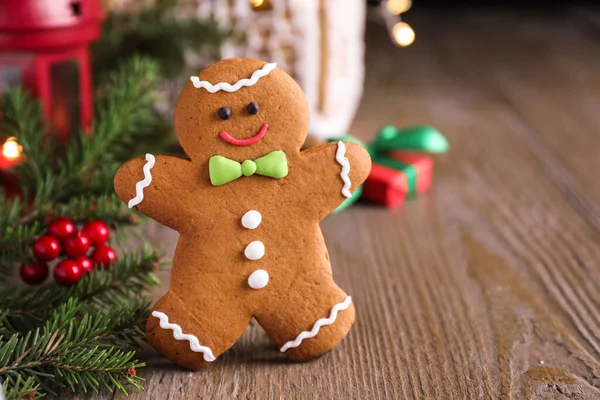 Gingerbread Man Wooden Table Closeup View — Stock Photo, Image