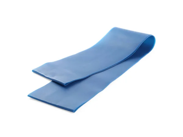 Fascia Elastica Blu Isolata Bianco Attrezzature Fitness — Foto Stock