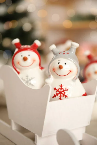Cute Decorative Snowmen Blurred Background Closeup — Stock Photo, Image