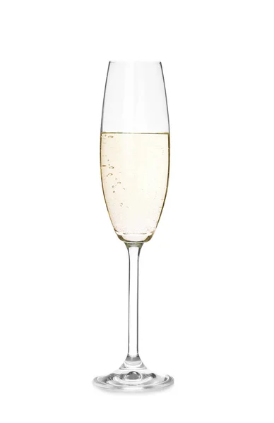 Glas Champagne Vit Bakgrund Festlig Dryck — Stockfoto