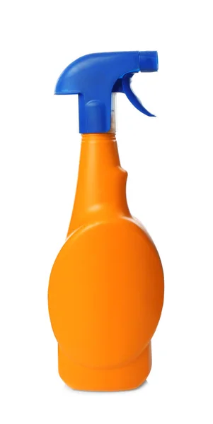 Frasco Spray Laranja Produto Limpeza Isolado Branco — Fotografia de Stock