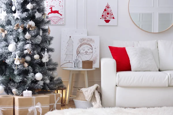 Krásné Vánoční Obrázky Slavnostním Pokoji Interiéru — Stock fotografie