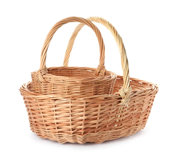 Two Decorative Wicker Baskets White Background — Stock Photo, Image