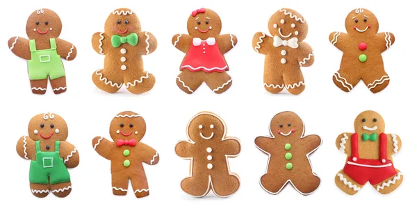 Set Gingerbread Men Women Isolated White Banner Design — Stock Photo, Image