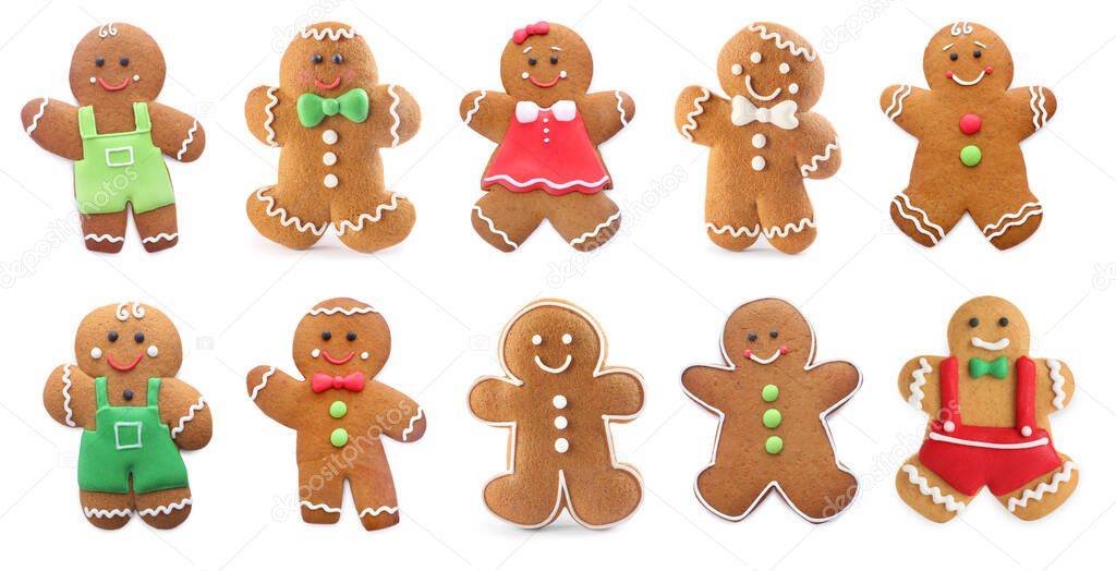 Set of gingerbread men and women isolated on white. Banner design