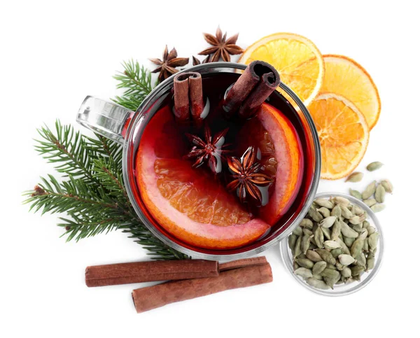 Aromatic Mulled Wine Ingredients White Background Top View — Stock Photo, Image