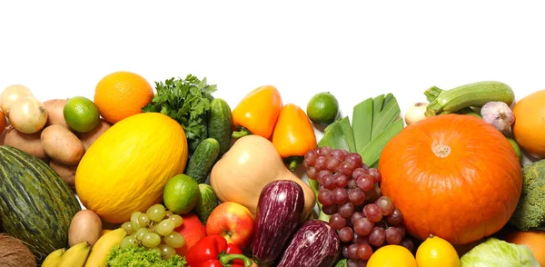 Surtido Frutas Verduras Orgánicas Frescas Sobre Fondo Blanco Vista Superior — Foto de Stock