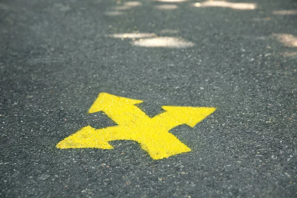 Bright Yellow Arrows Painted Asphalt Road — Stock Photo, Image