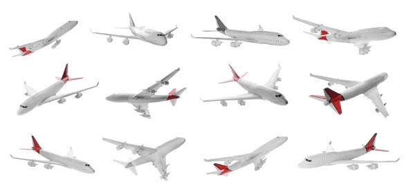 Conjunto Diferentes Aviones Juguete Aislados Blanco —  Fotos de Stock
