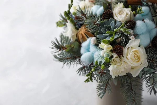 Beautiful Wedding Winter Bouquet Light Background Closeup — Stock Photo, Image