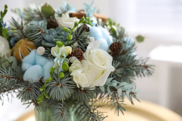 Beautiful Wedding Winter Bouquet Indoors Closeup View — Stock Photo, Image