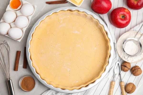 Pâte Crue Ingrédients Pour Tarte Aux Pommes Anglaise Traditionnelle Sur — Photo