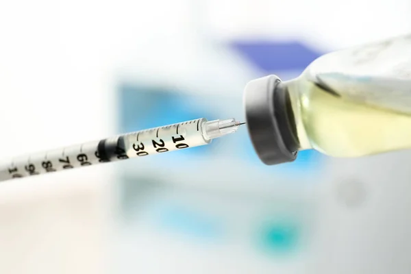 Filling Syringe Vaccine Blurred Background Closeup — Stock Photo, Image