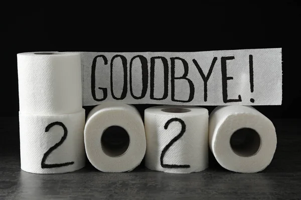 Texte Adieu 2020 Fait Avec Papier Toilette Sur Fond Pierre — Photo