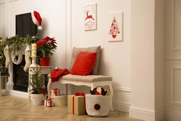 Sala Estar Interior Con Imágenes Temáticas Navidad — Foto de Stock