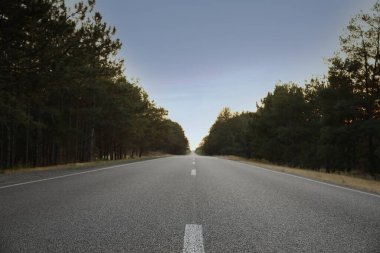 Boş asfalt otobanın güzel manzarası. Yolculuk