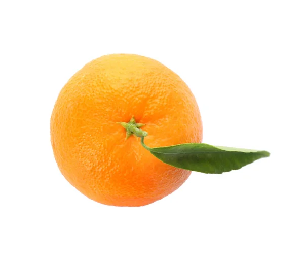 Celý Čerstvý Mandarinka Zeleným Listem Izolované Bílém Horní Pohled — Stock fotografie