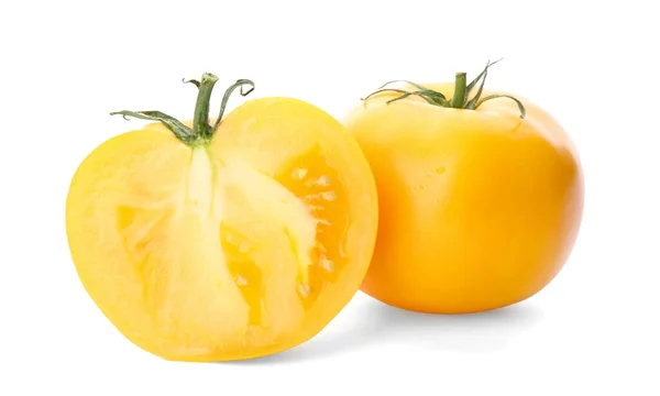 Cut Ripe Yellow Tomatoes Isolated White — Stock Photo, Image