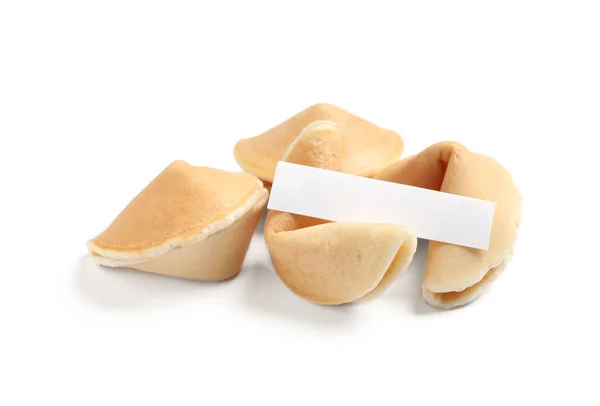 Biscoitos Sorte Tradicionais Com Previsão Fundo Branco — Fotografia de Stock