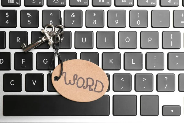 Taste Mit Tag Word Auf Laptop Tastatur Draufsicht Stichwort Konzept — Stockfoto