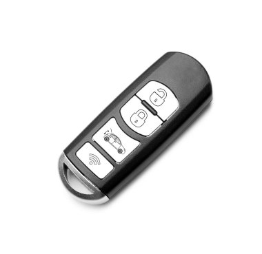 Modern araba akıllı anahtar beyaz, üst görünümde izole