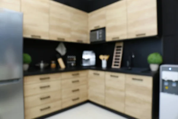 Vista Turva Interior Cozinha Com Mobiliário Moderno — Fotografia de Stock