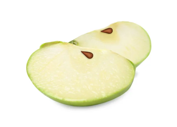 Fresh Ripe Cut Green Apple White Background — Stock Photo, Image