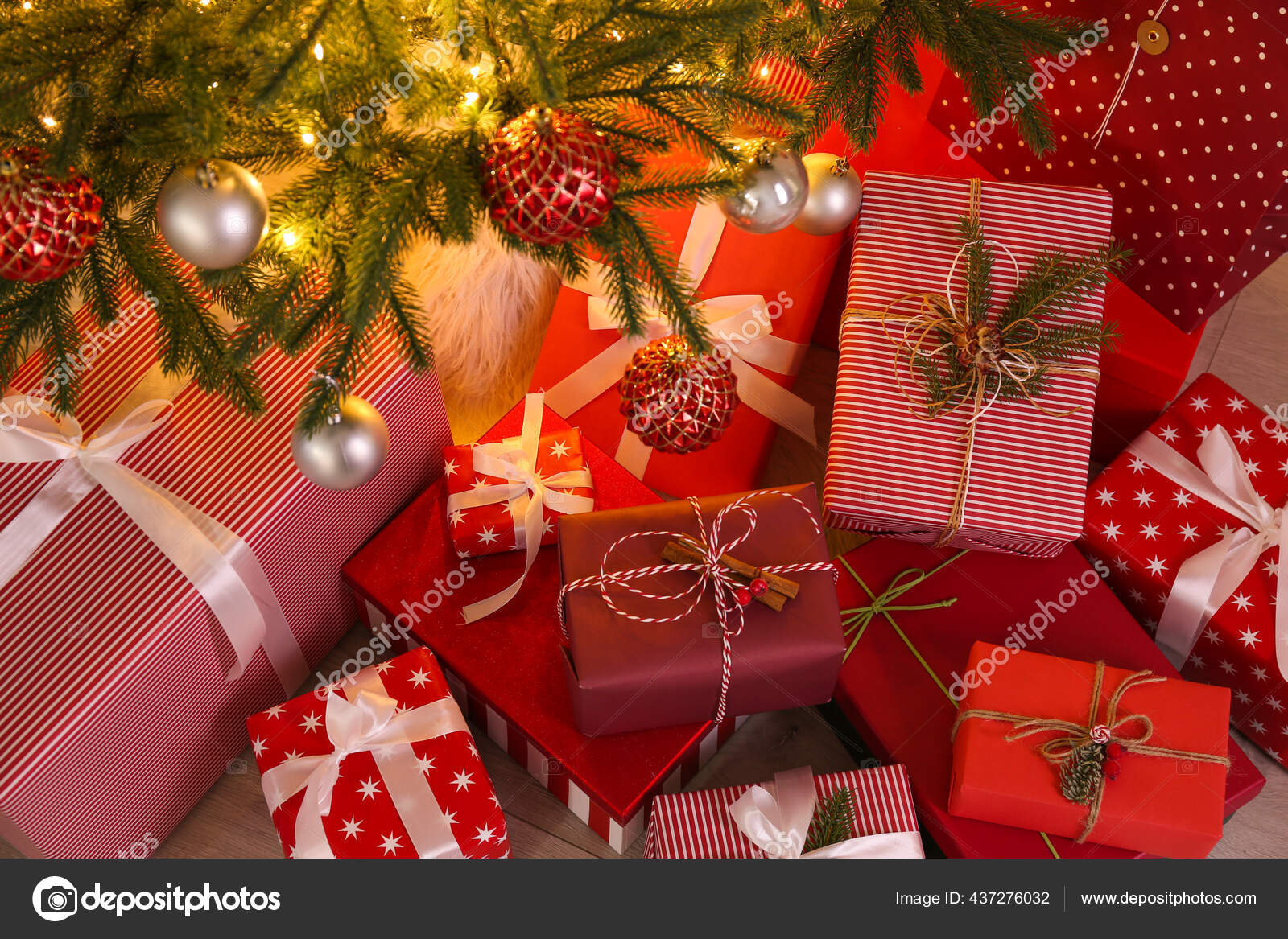 Pile Gift Boxes Christmas Tree Floor Stock Photo by ©NewAfrica 437276032