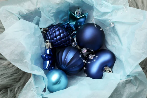 Hermosas Bolas Navidad Caja Piel Sintética — Foto de Stock