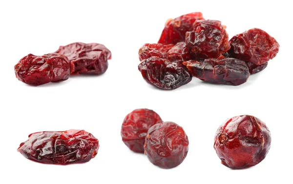 Κολάζ Αποξηραμένα Cranberries Λευκό Φόντο — Φωτογραφία Αρχείου