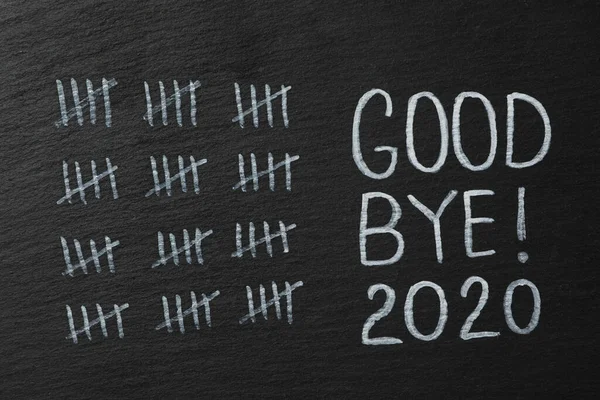 Вирізані Палички Текст Прощання 2020 Чорній Дошці — стокове фото