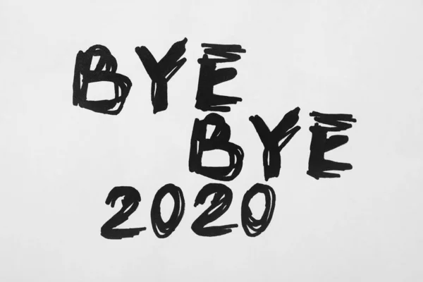 Tekst Bye Bye 2020 Napisany Białym Tle — Zdjęcie stockowe