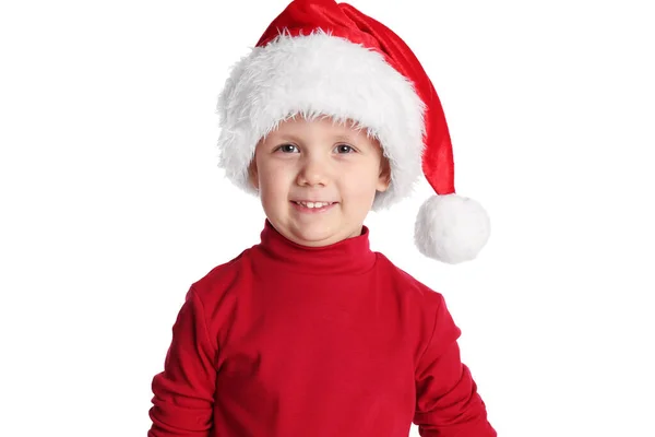 Cute Child Santa Hat White Background Christmas Celebration — Stock Photo, Image