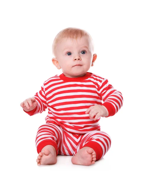 Niedliches Baby Hellen Pyjama Auf Weißem Hintergrund — Stockfoto