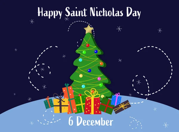 크리스마스 트리와 선물들은 어두운 배경에 니콜라스 디자인 — 스톡 사진