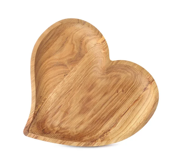 New Wooden Board Shape Heart Isolated White Top View — Stock Photo, Image
