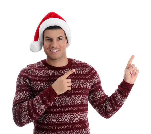 Handsome Man Wearing Santa Hat White Background — Stock Photo, Image