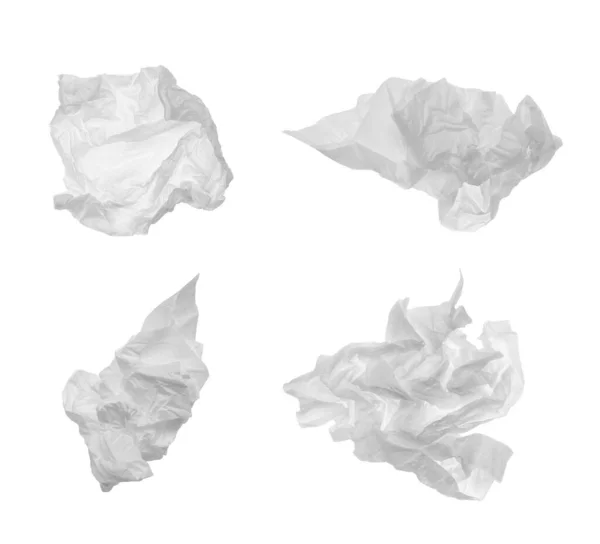Set Mit Gebrauchten Zerknüllten Papiertaschentüchern Auf Weißem Hintergrund — Stockfoto