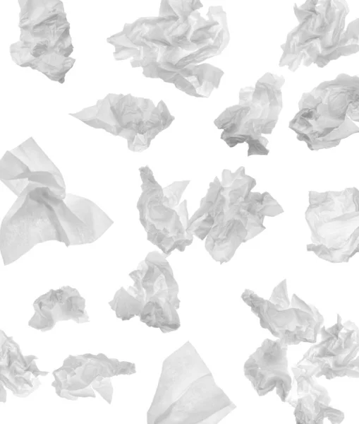 Set Használt Gyűrött Papírzsebkendő Fehér Alapon — Stock Fotó
