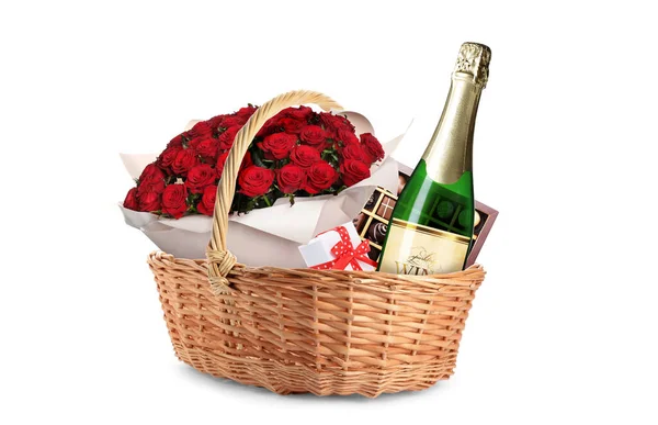 Wicker Basket Gifts White Background Stock Picture