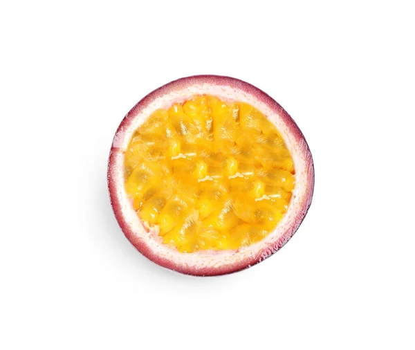 Moitié Délicieux Fruits Passion Maracuya Sur Fond Blanc Vue Sur — Photo