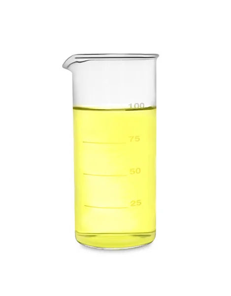 Beaker Com Líquido Amarelo Isolado Branco — Fotografia de Stock