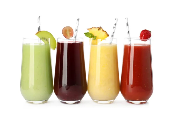 Delicious Juices Glasses White Background — Stock Photo, Image