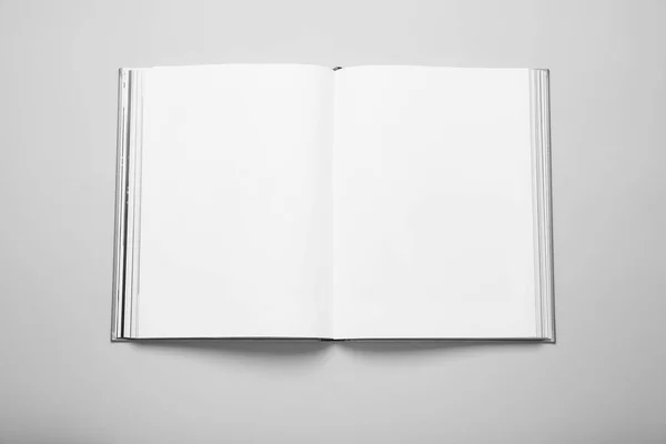 Livro Aberto Com Capa Dura Fundo Branco Vista Superior — Fotografia de Stock