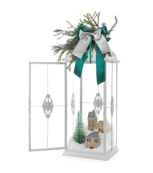Bela Lanterna Decorativa Natal Isolado Branco — Fotografia de Stock