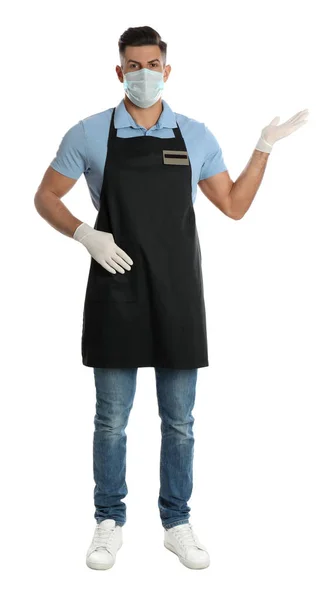 Waiter Wearing Medical Face Mask White Background — Stock Photo, Image